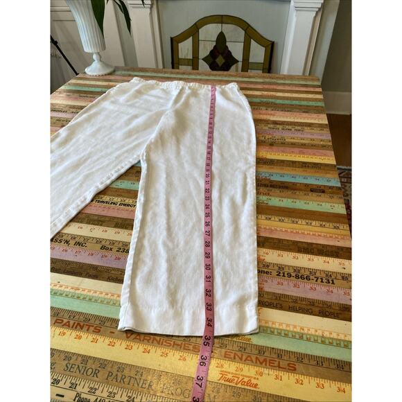 Hot Cotton M 100% Linen White Wide Leg Elastic Waist Pull On Pants Lagenlook - Picture 6 of 13